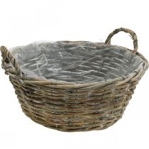 Basket with handles, planter, wicker shell natural, washed white H15cm Ø35cm
