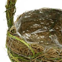 Plant basket with handles raffia and hay green basket spring 16×22/21×27cm set of 2
