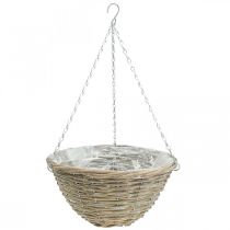 Flower basket for hanging, planter braided nature, washed white H17cm Ø35cm