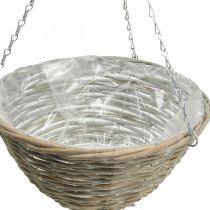Flower basket for hanging, planter braided nature, washed white H17cm Ø35cm