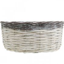Product Decorative round basket, white and brown, Ø29cm, woven planter, gift, wedding decoration