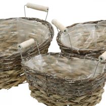Natural basket for planting, basket with handles, planter shabby chic white washed L31/27.5/24cm H12/11.5/10cm set of 3