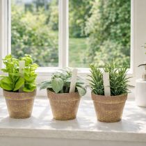 Product Artificial herb pot with decorative herbs for kitchen, garden, balcony or terrace, 15m³, 3 pieces