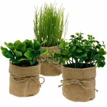 Product Herbs in pots Artificial kitchen herbs Chives, basil and lettuce 3pcs