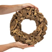 Product Decorative wreath made of natural wood pieces, round, 35cm