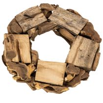 Product Decorative wreath made of natural wood pieces, round, 35cm