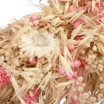 Product Decorative wreath, oat wreath, natural wreath, strawflowers, pink, Ø29cm