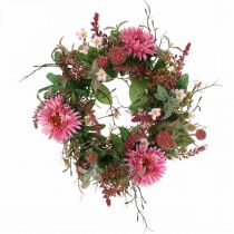 Autumn wreath silk flowers pink gerbera thistle table wreath Ø32cm