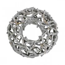 Product Decorative wreath, corkscrew willow, grey limed, Ø40cm - Natural wood decoration, wall wreath, table decoration