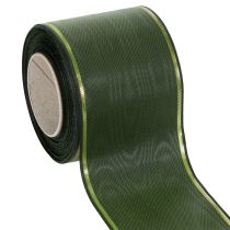 Product Dark green wreath ribbon with gold edge, 75mm wide, 25m long - Ideal for funeral ribbons and floristry