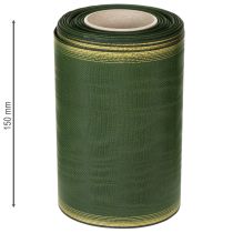 Product Moiré wreath ribbon, 150mm, dark green with gold pearl edge, taffeta weave, 25m roll for decoration and design