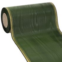 Product Moiré wreath ribbon 200mm dark green with pearl edge and taffeta weave - decorative ribbon for celebrations and funeral floristry, 25m
