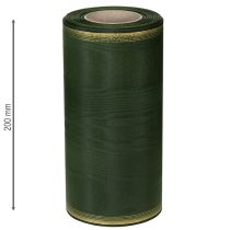 Product Moiré wreath ribbon 200mm dark green with pearl edge and taffeta weave - decorative ribbon for celebrations and funeral floristry, 25m