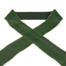 Product Elegant moiré green wreath ribbon with gold edge, 100mm x 25m, for funeral floristry and decoration