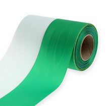 Product Moiré wreath ribbon green-white 150mm, decorative ribbon, bow ribbon, taffeta quality 25m