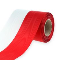 Product White and red moiré wreath ribbon, 125mm - mourning ribbon, decorative ribbon, bow ribbon, festive ribbon, 25m roll
