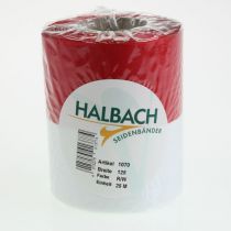 Product White and red moiré wreath ribbon, 125mm - mourning ribbon, decorative ribbon, bow ribbon, festive ribbon, 25m roll