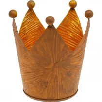 Product Tea light holder crown rust gold look metal decoration H11cm