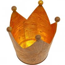 Product Tea light holder crown rust gold look metal decoration H10cm