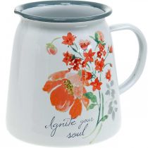 Decorative jug with wild roses, enamel jug, metal vase vintage look H12.5cm