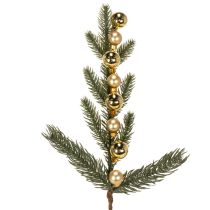 Product Artificial fir branch with gold-colored mini Christmas tree baubles, 46cm, 2 pieces
