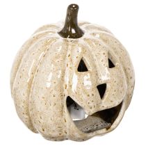 Product Ceramic pumpkin decoration with LED and grinning face, 13cm