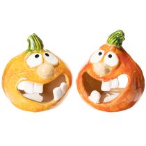 Product Pumpkin decorative figure and tealight holder, funny face, autumn decoration, 12cm, 2 pieces