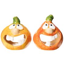 Product Pumpkin decorative figure and tealight holder, funny face, autumn decoration, 12cm, 2 pieces