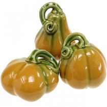 Decorative pumpkin ceramic orange, green assorted H7.5 / 10 / 11cm 3pcs