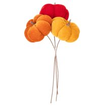 Product Decorative pumpkin on wire, autumn decoration, velvet, three-color set, 8cm, 9 pieces