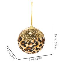 Product Christmas bauble leopard pattern with golden glitter 7cm 3pcs