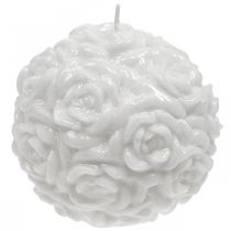 Ball candle roses round candle white table decoration Ø10.5cm