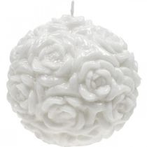 Product Ball candle with rose motif, table decoration for weddings and birthdays, 10.5cm, white