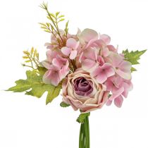 Artificial bouquet, hydrangea bouquet with roses pink 32cm