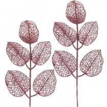 Artificial plants, deco leaves, artificial branch pink glitter L36cm 10p