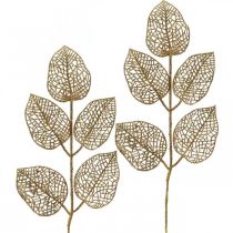 Product Artificial plants, branch decoration, deco leaf golden glitter L36cm 10p