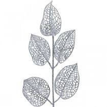 Artificial plants, branch decoration, deco leaf silver glitter L36cm 10p