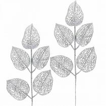 Product Artificial plants, branch decoration, deco leaf silver glitter L36cm 10p