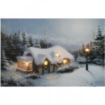 LED picture Christmas winter landscape with house LED mural 58x38cm