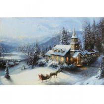 LED picture Christmas winter landscape with church LED mural 58x38cm