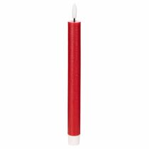 Product LED taper candle, red with warm white light, 24cm, 2 pieces