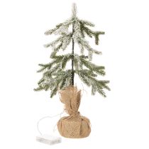 Product Artificial plant with snow, LED Christmas tree in a jute sack, battery operated, for indoor use, 50cm