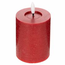 Product LED pillar candle made of real wax in red with timer and warm white light, 12cm