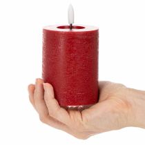 Product LED pillar candle made of real wax in red with timer and warm white light, 12cm