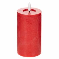 Product LED pillar candle in red with timer and warm white light, made of real wax, 15cm