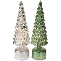 Product LED Christmas tree rotating green silver H34cm 2 pcs