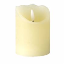 LED real wax candle ivory, warm white flame effect timer battery operated Ø7.5 H10cm