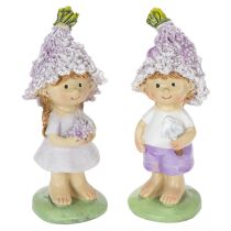 Product Decorative figurine of a flower boy and girl in lavender for living room and garden, 10cm, 2 pieces