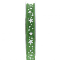 Jute ribbon with star motif green 15mm 15m