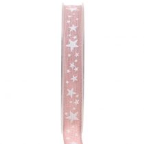 Jute ribbon with star motif pink 15mm 15m